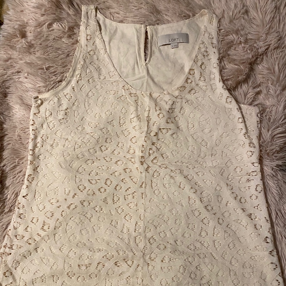 LOFT Sleevess Lace Top in Ivory, Size Medium